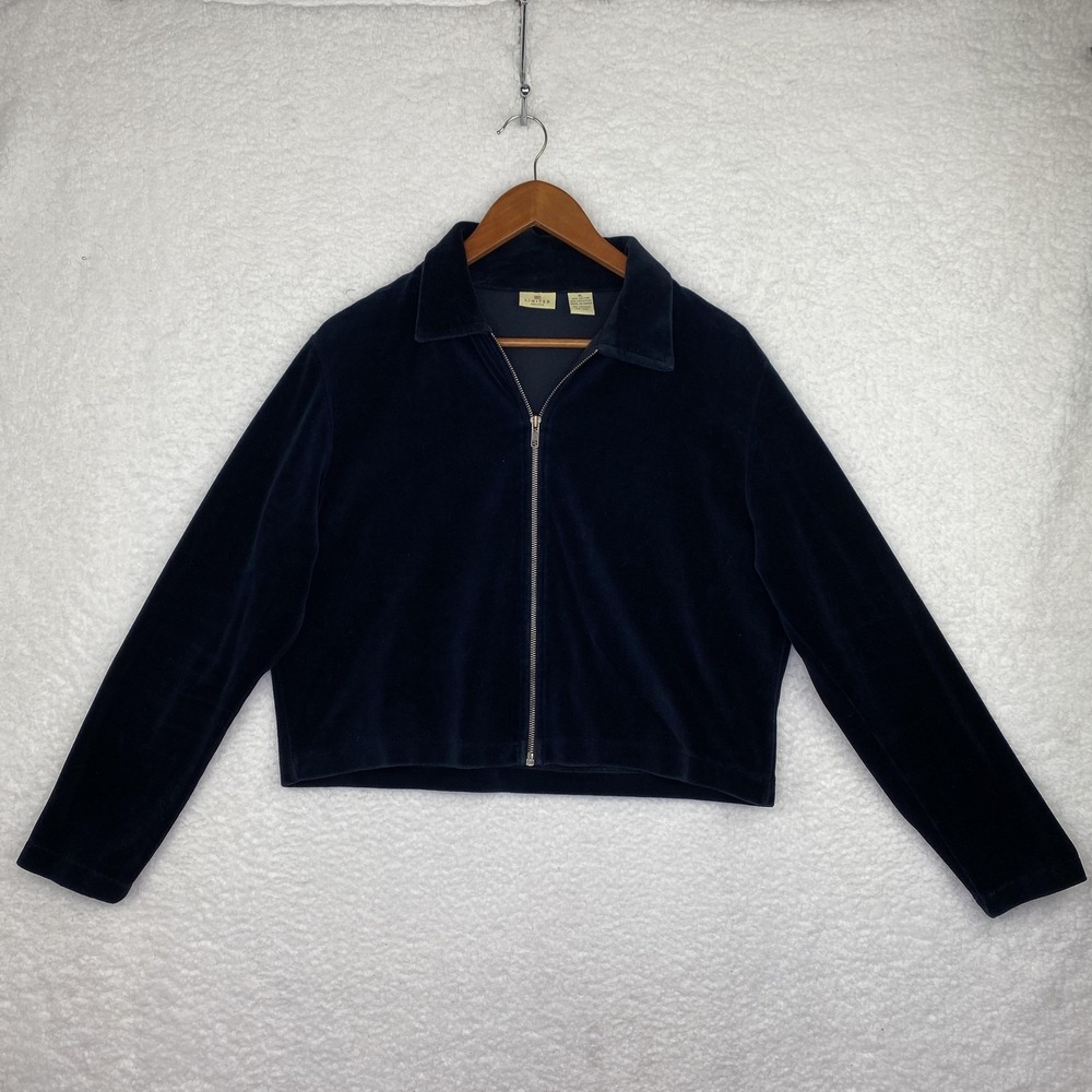 Limited Jacket Womens XL Black Velour Collared Full‎ Zip Short Vintage Y2K